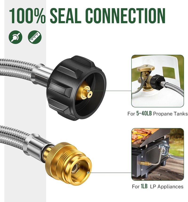 Alloxity 8ft Propane Hose Connects 1LB Portable Grill/Heater to 20lb Propane Tank, for Buddy Heater, Q Series Travel Grill/17&22” Griddle/Camping Stove - Image 3
